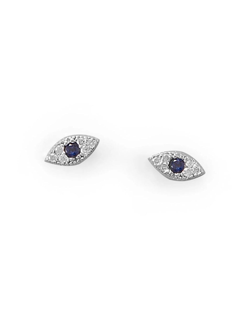 New Sterling Silver Blue CZ Evil Eye Stud Earrings